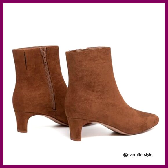 Suede Ankle Boots Low Heel Square Toe Side Zipper Comfortable Dress Boots - Picture 5 of 7